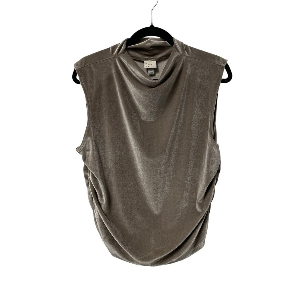 A NEW DAY TANK TOP RUCHED VELOUR NEUTRAL  HIGH MOCK NECK DRESSY SIZE XL NWT